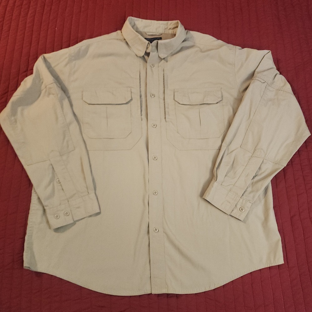 5.11 Tactical Series Mens XL Tan Long Sleeve Ripstop Utility Work Shirt Khaki